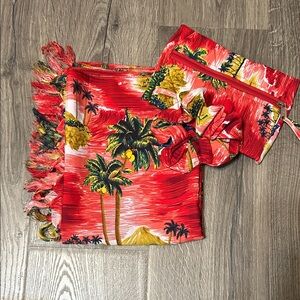 Tropical Red Scarf and Pouch Set